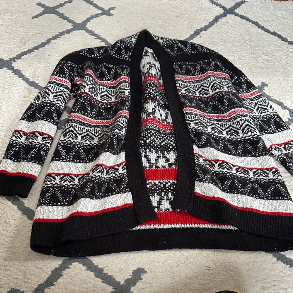 Merona Black and Red Patterned Cardigan